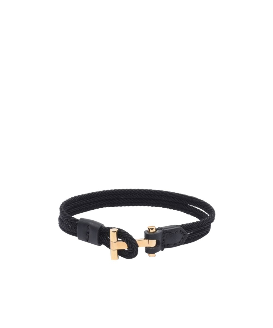 Tom Ford T Logo Plaque Bracelet In Black