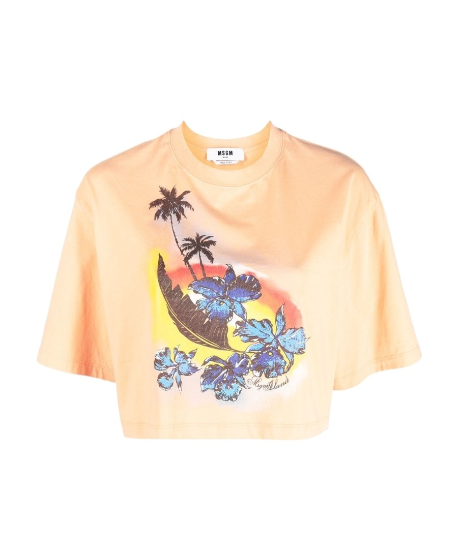 Msgm Printed Short T-shirt In Nude