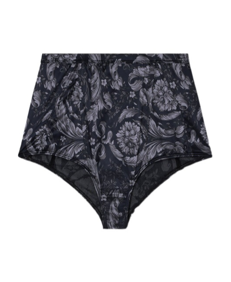 Versace Barroco-print High-waist Briefs In Black