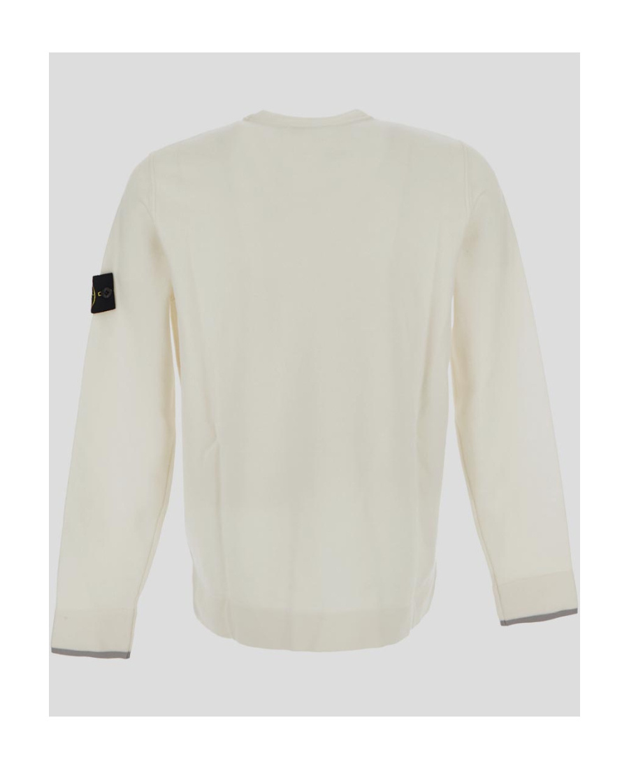 Stone Island Ivory Wool Blend Crewneck Sweater In White