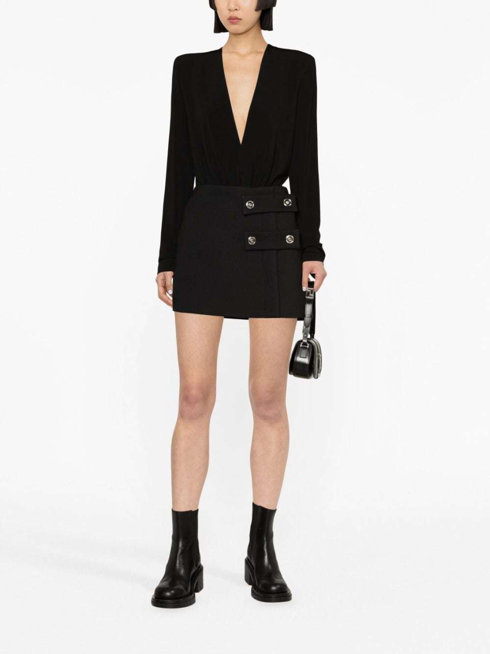 Versace Low-rise Buttoned Skirt In Black