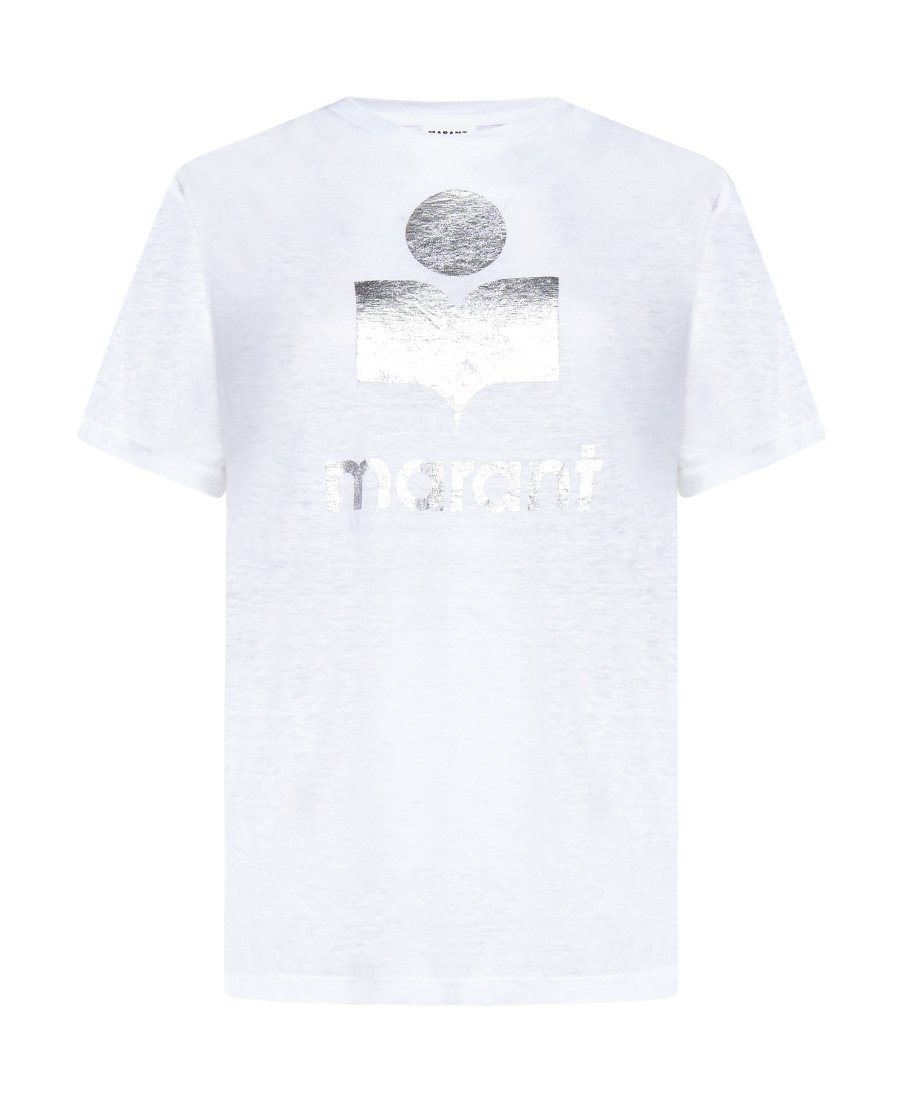 Isabel Marant Étoile Zewel Metallic Logo Slub Linen Graphic Tee In White