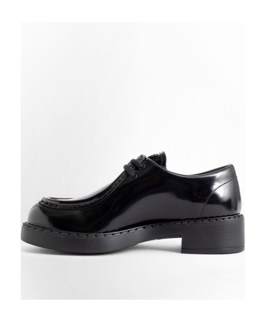 Prada Triangle-logo Lace-up Leather Shoes In Black