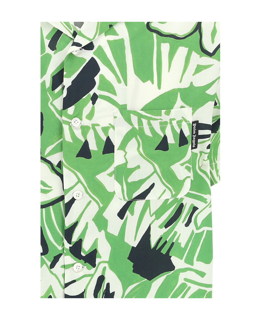 Palm Angels Hibiscus-print Short-sleeve Shirt In Green