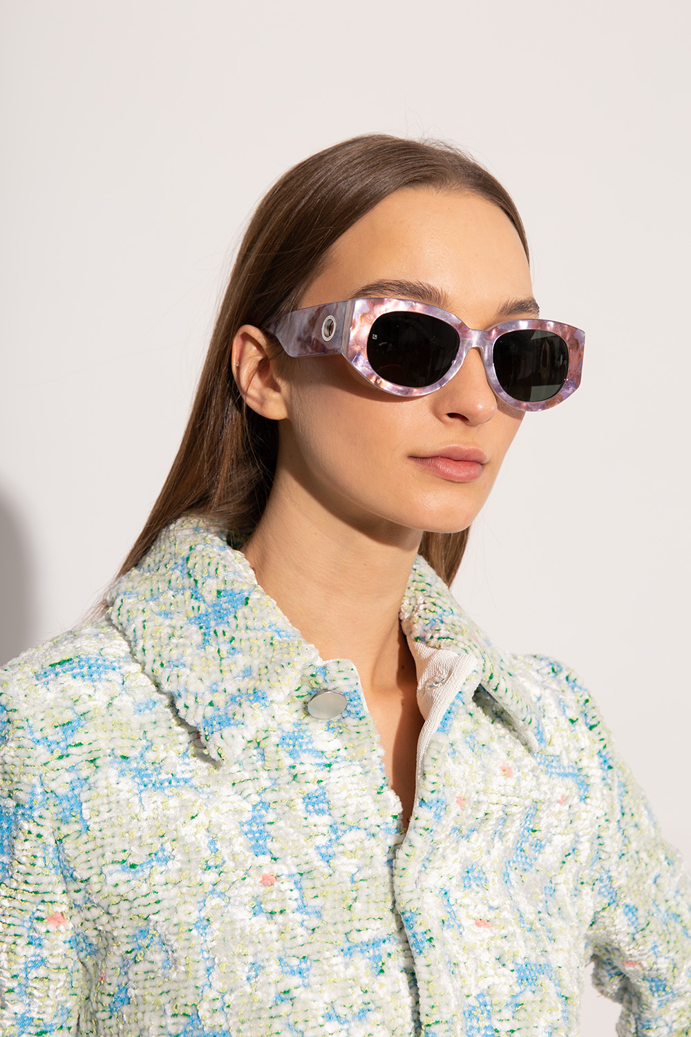 Linda Farrow X Sara Shakeel Debbie Floral Printed Sunglasses In Gray