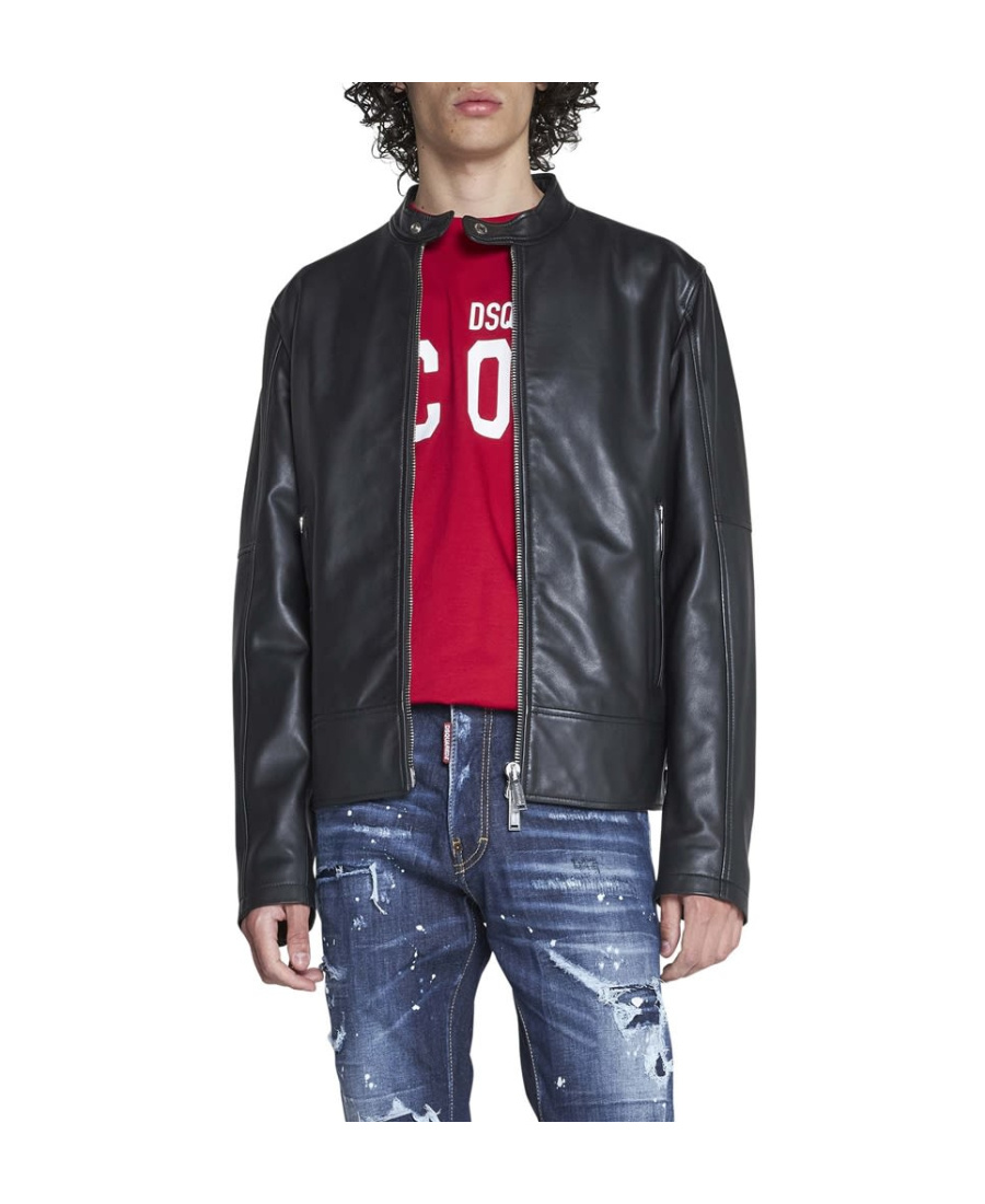 Dsquared2 Zippered Leather Jacket In Black