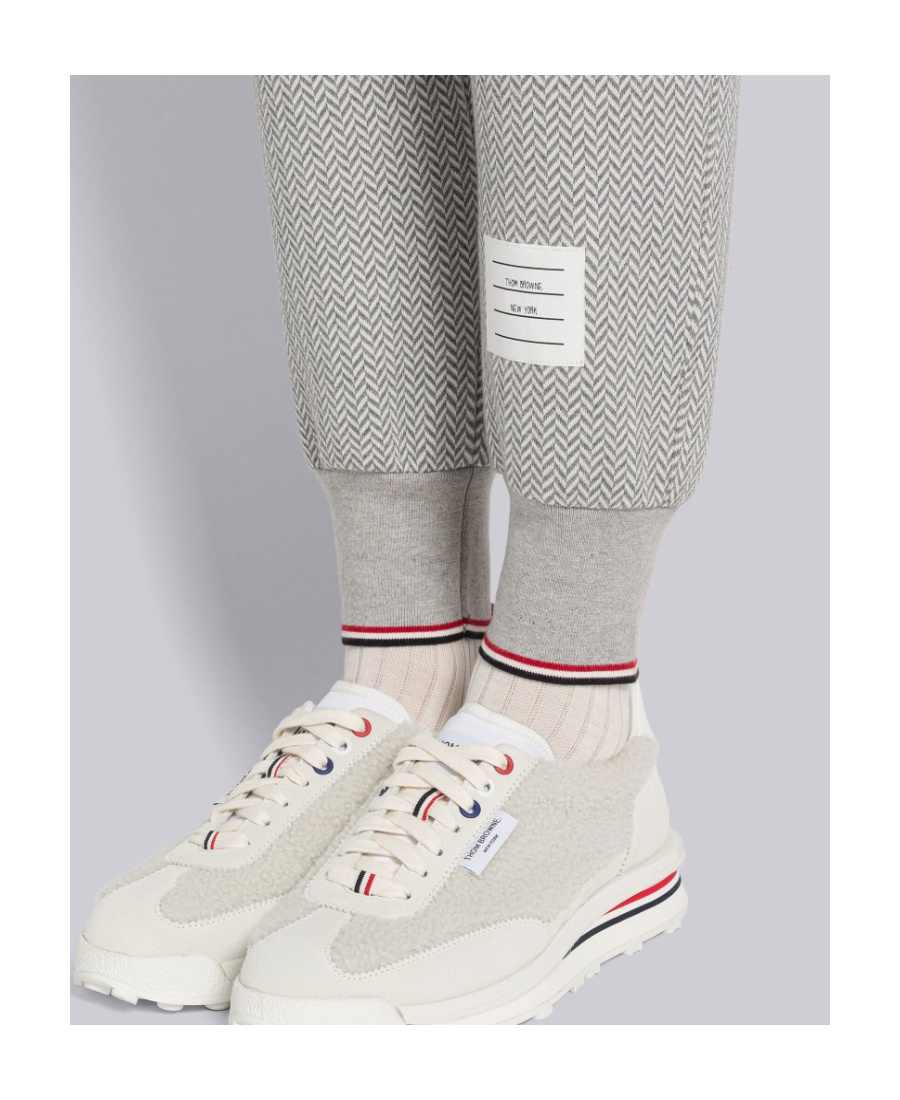 Thom Browne Herringbone Pattern Track Trousers In Gray