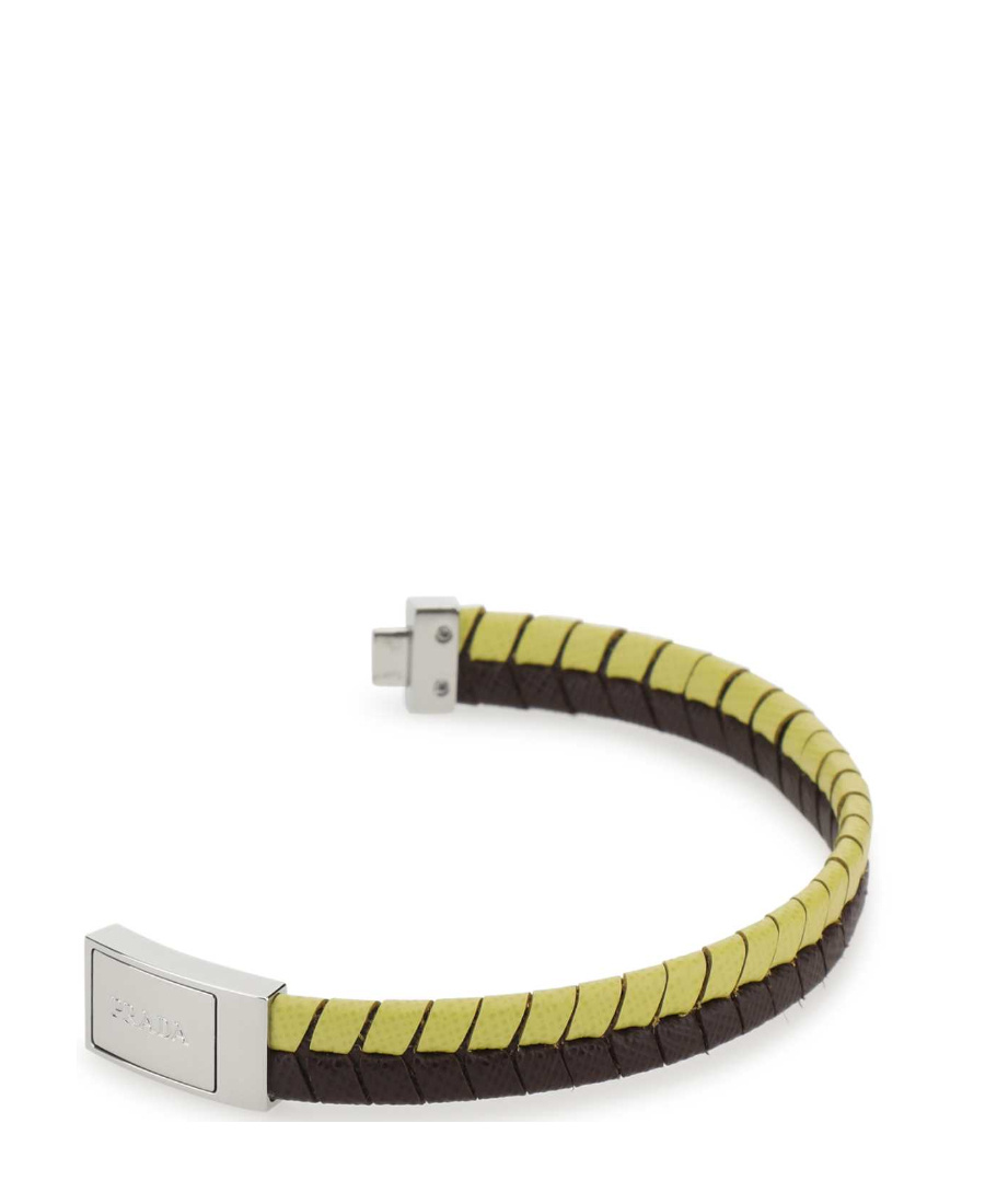 Prada Logo-debossed Braided Bracelet In Yellow