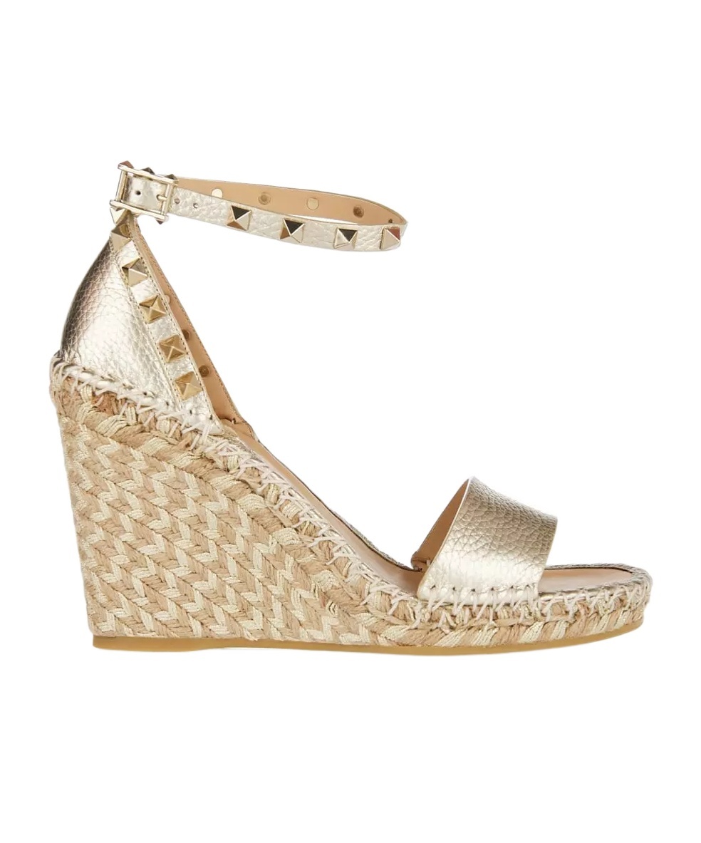 Shop Valentino Rockstud Wedge Espadrilles In Nude