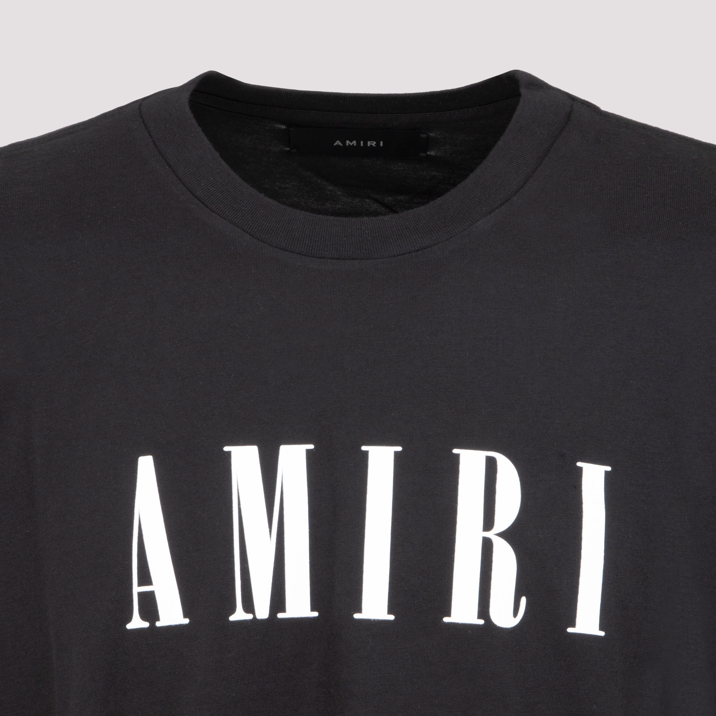 Amiri Black Crewneck T-shirt With Logo Lettering Print On The Front In Cotton Man In Black