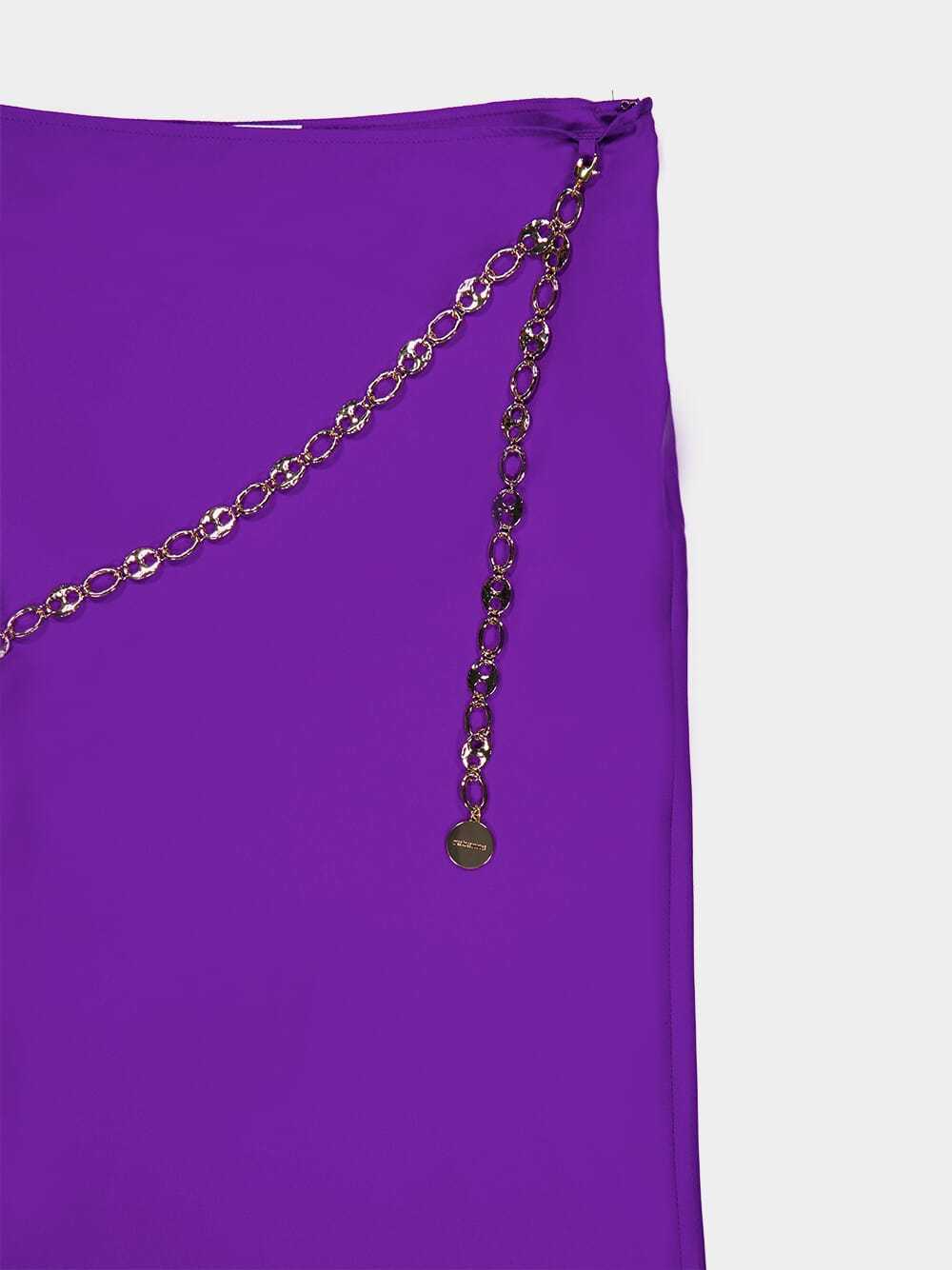 Rabanne Satin Long Skirt W/chain In Purple