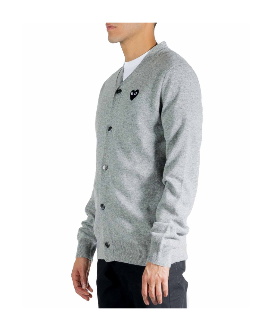 Comme Des Garçons Play Heart Decal Cardigan In Gray