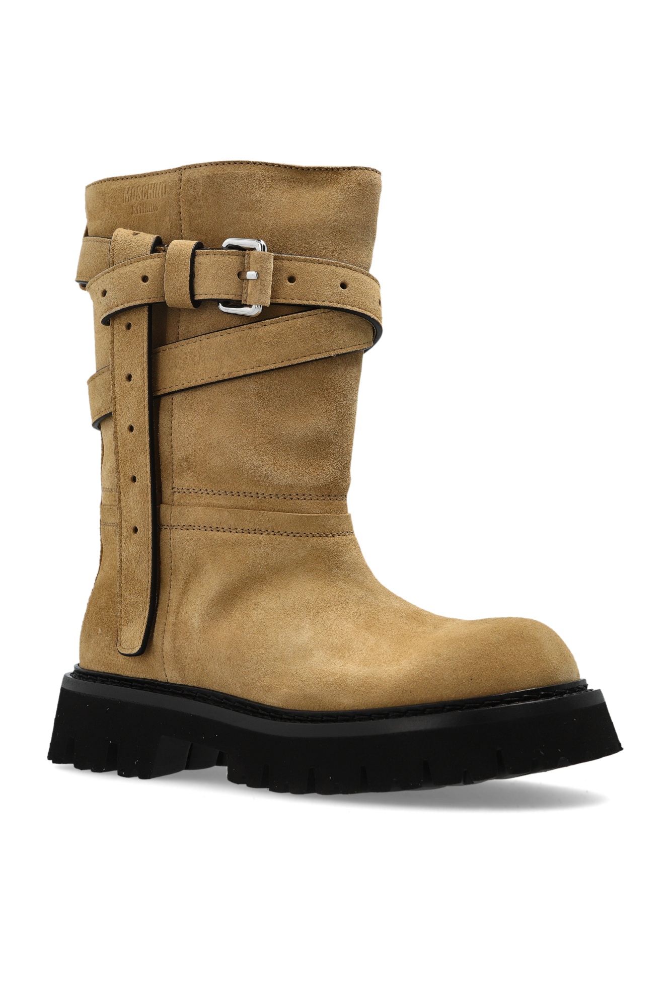 Moschino Round-toed Ankle Boots In Brown