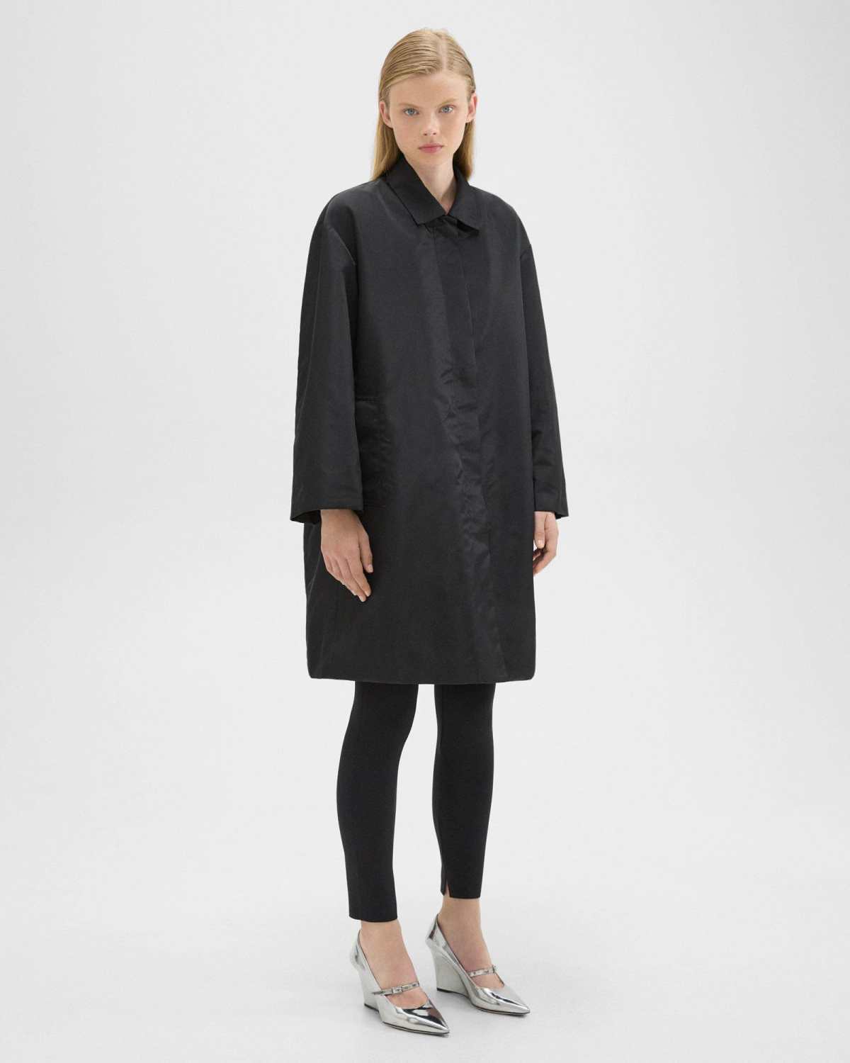 Theory Lapel Long-sleeved Coat In Black