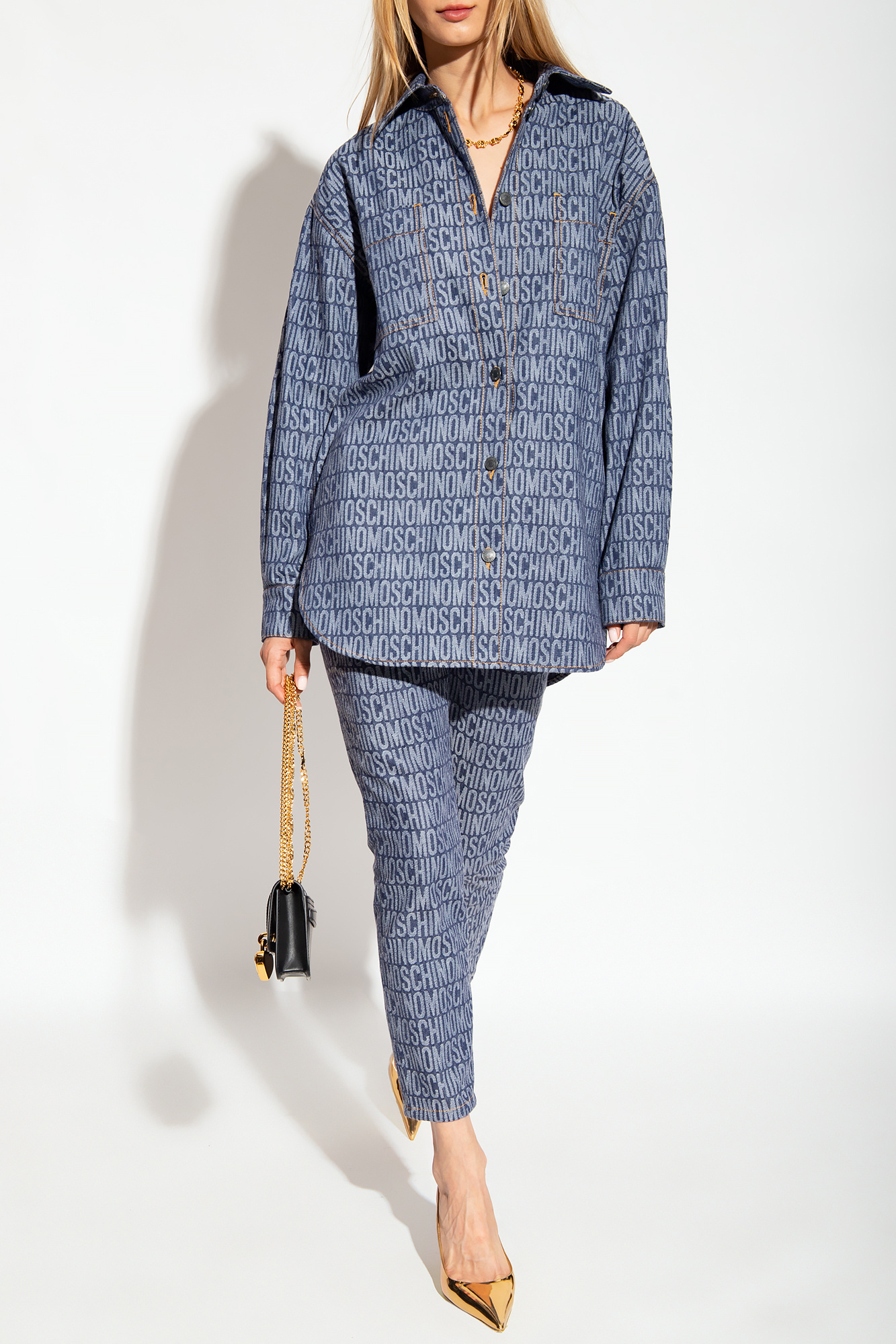 Moschino Blue All Over Denim Shirt In Blue