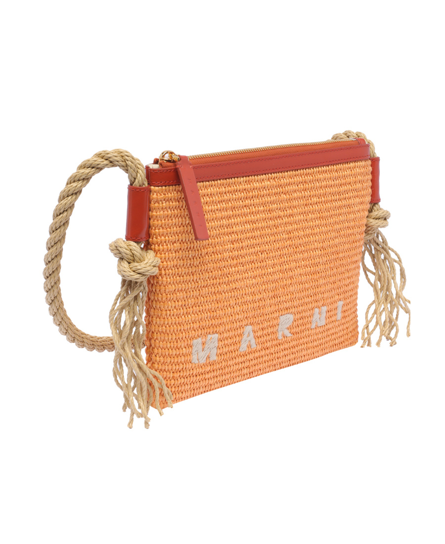 Marni Marcel Summer Raffia Shoulder Bag In Orange