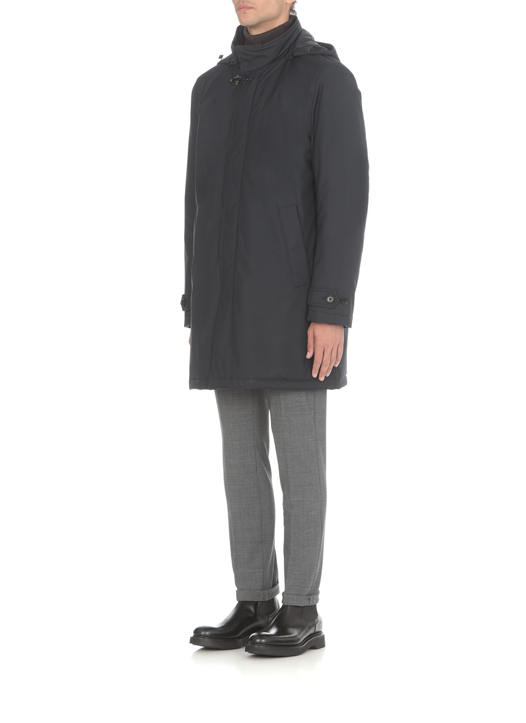 Fay Detachable-hood Padded Coat In Black