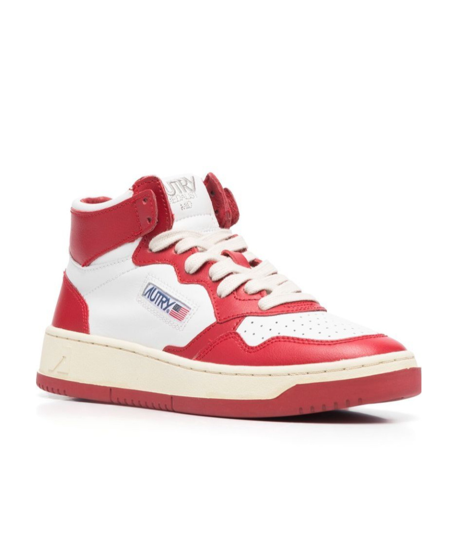 Autry Medalist Low Mid-top White Leather Sneakers In Red