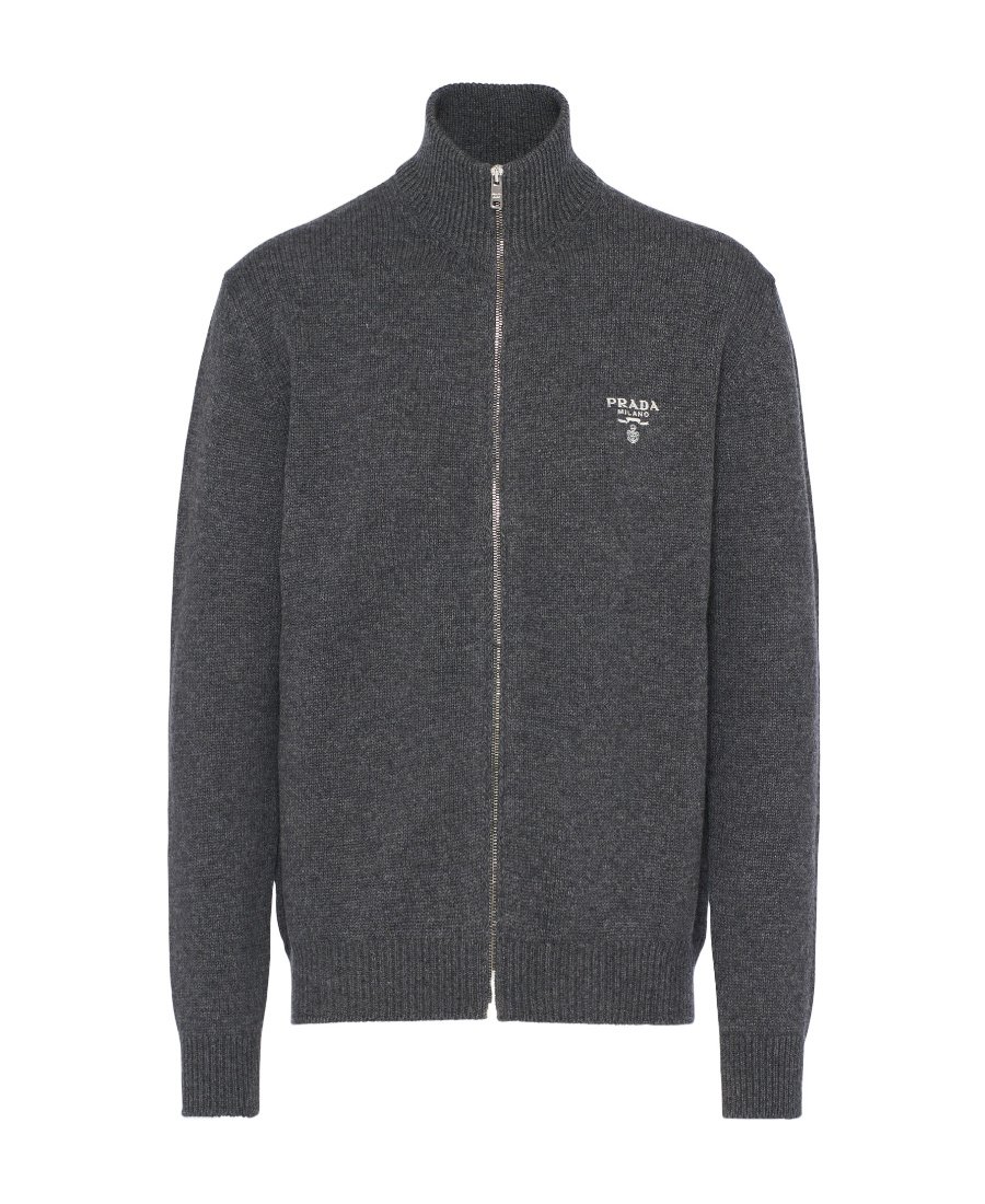 Prada Logo-embroidered Cashmere Sweatshirt In Gray