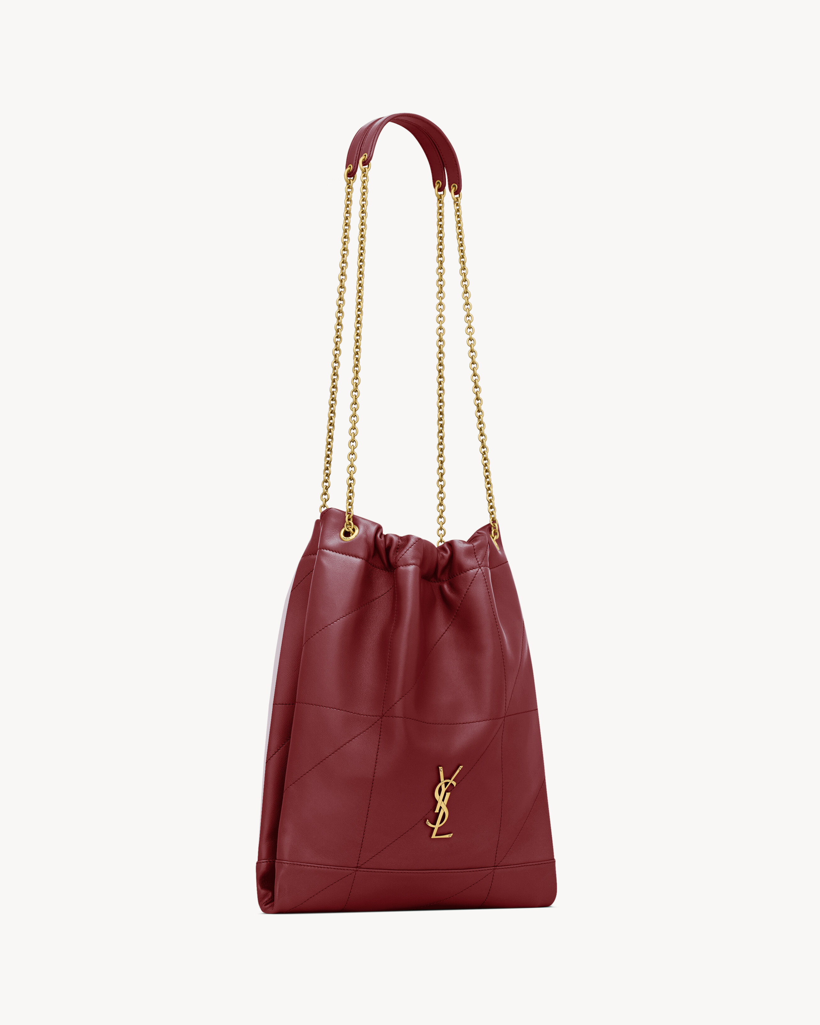Saint Laurent Drawstring Chain Shoulder Bag In Burgundy