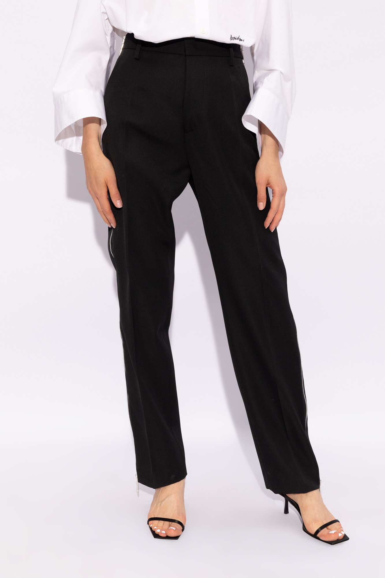 Dsquared2 Side Zip-up Virgin Wool Trousers In Black