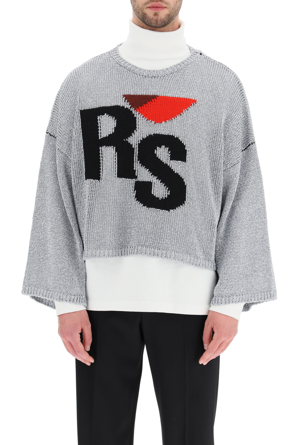 Raf Simons Intarsia-logo Jumper In Gray