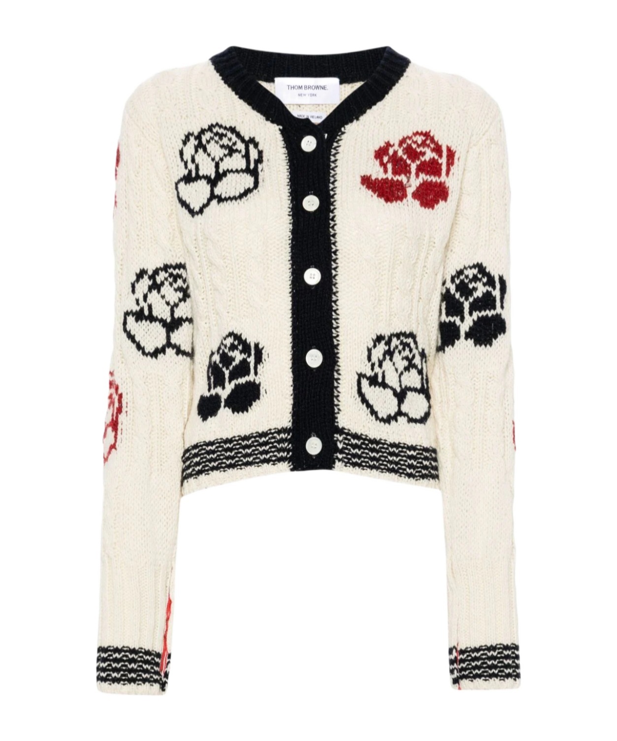 Thom Browne Off-white Donegal Cable & Rose Cropped Cardigan In White