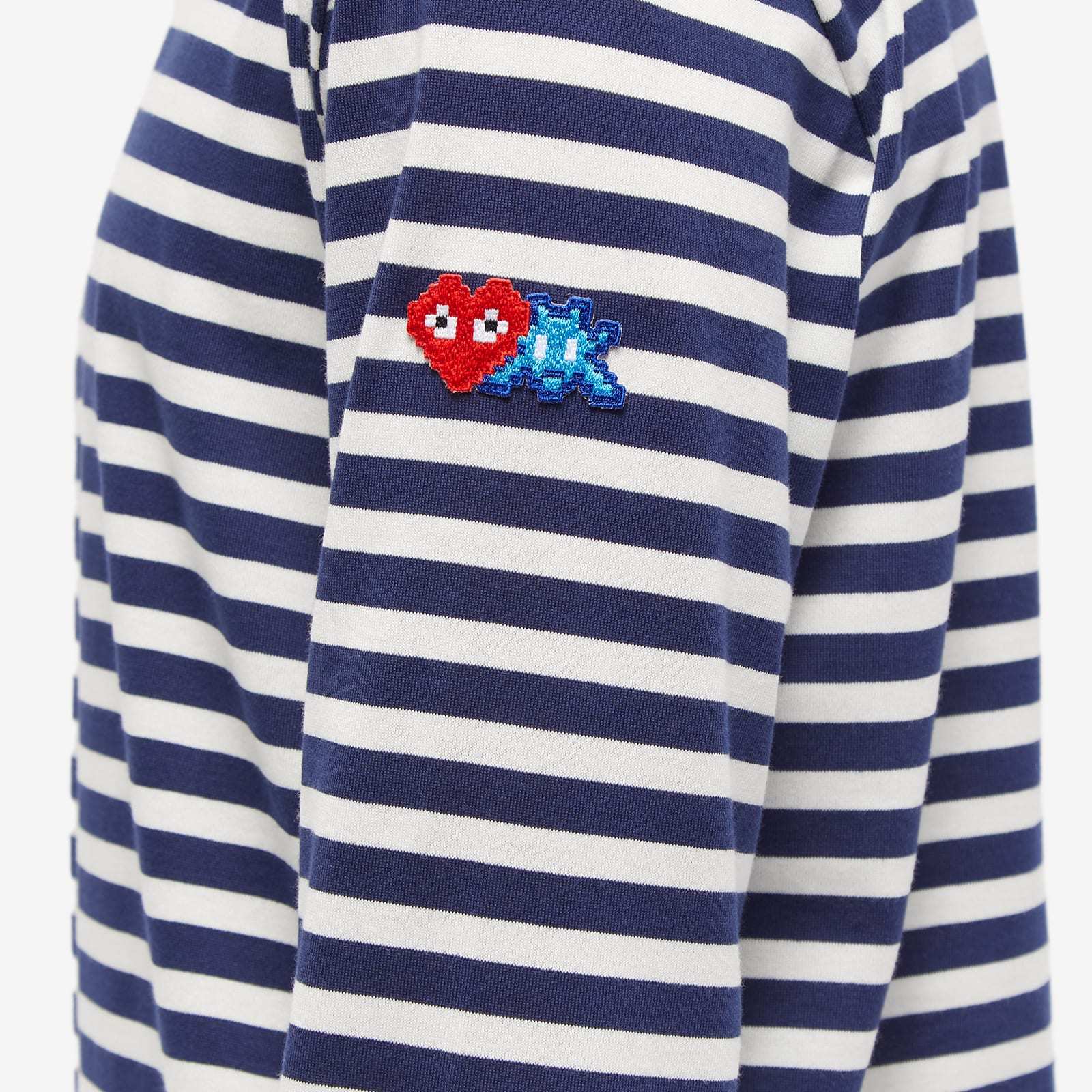 Comme Des Garçons Play X The Artist Invader Pixelated-appliqué Striped T-shirt In Blue