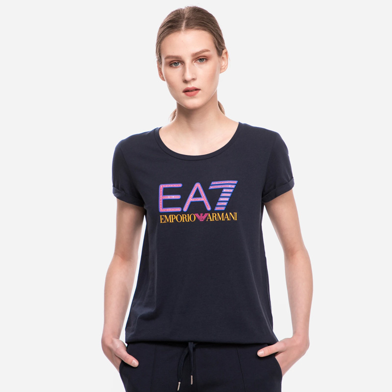 Ea7 Round-necked Logo T-shirt In Black