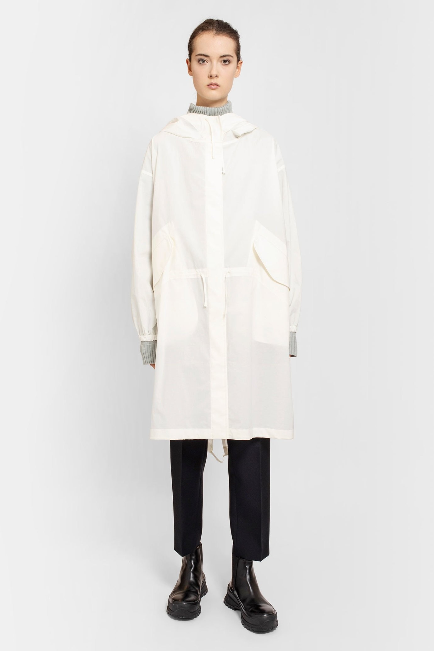 Jil Sander Hooded Rain Coat In White