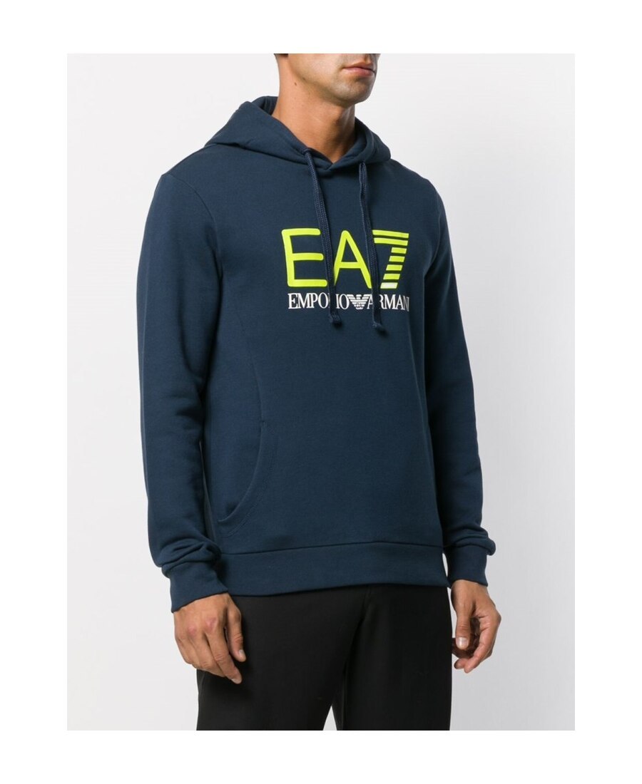 Ea7 Logo Hooded Sweater In Blue