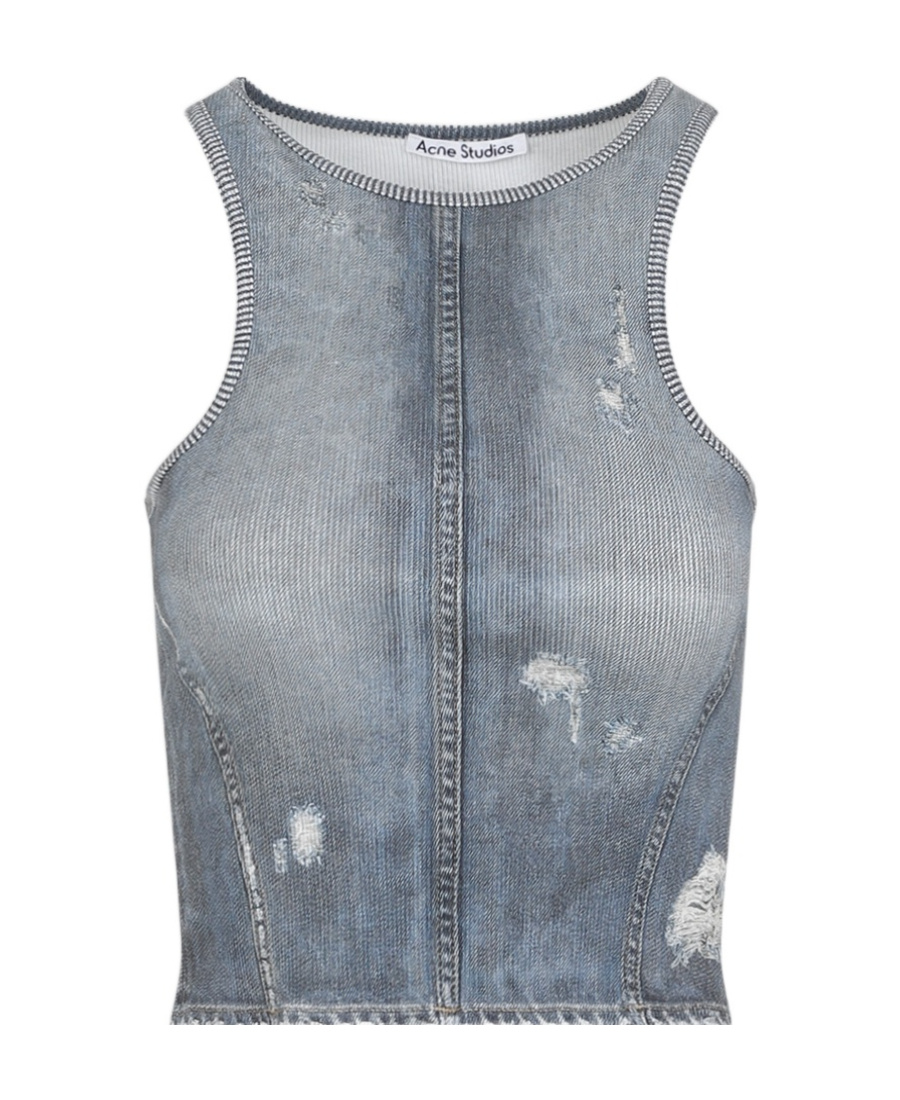 ACNE STUDIOS DISTRESSED DENIM-EFFECT COTTON TOP