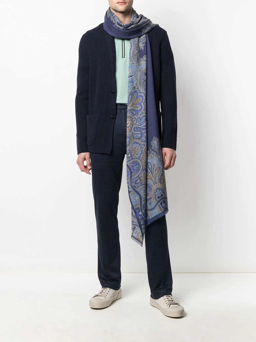 Etro Paisley Cashmere-silk Blend Scarf In Blue