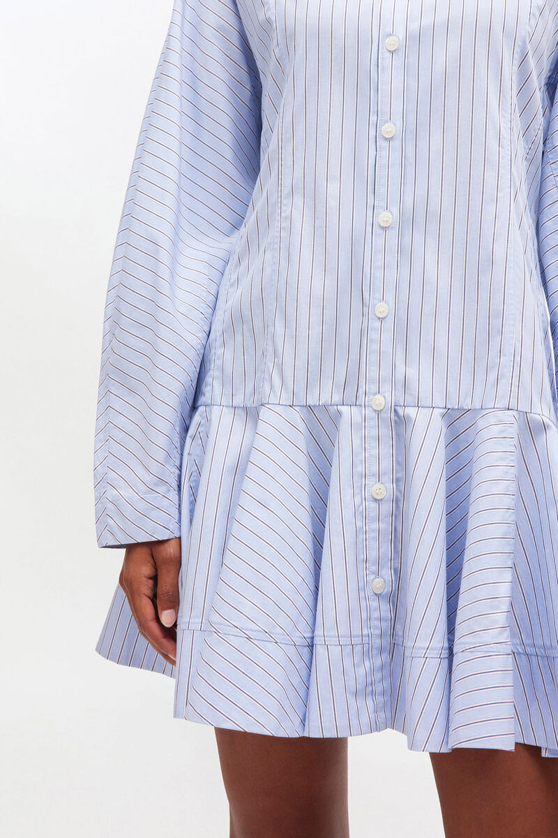 Ganni Striped Cotton Shirt Dress In Blue