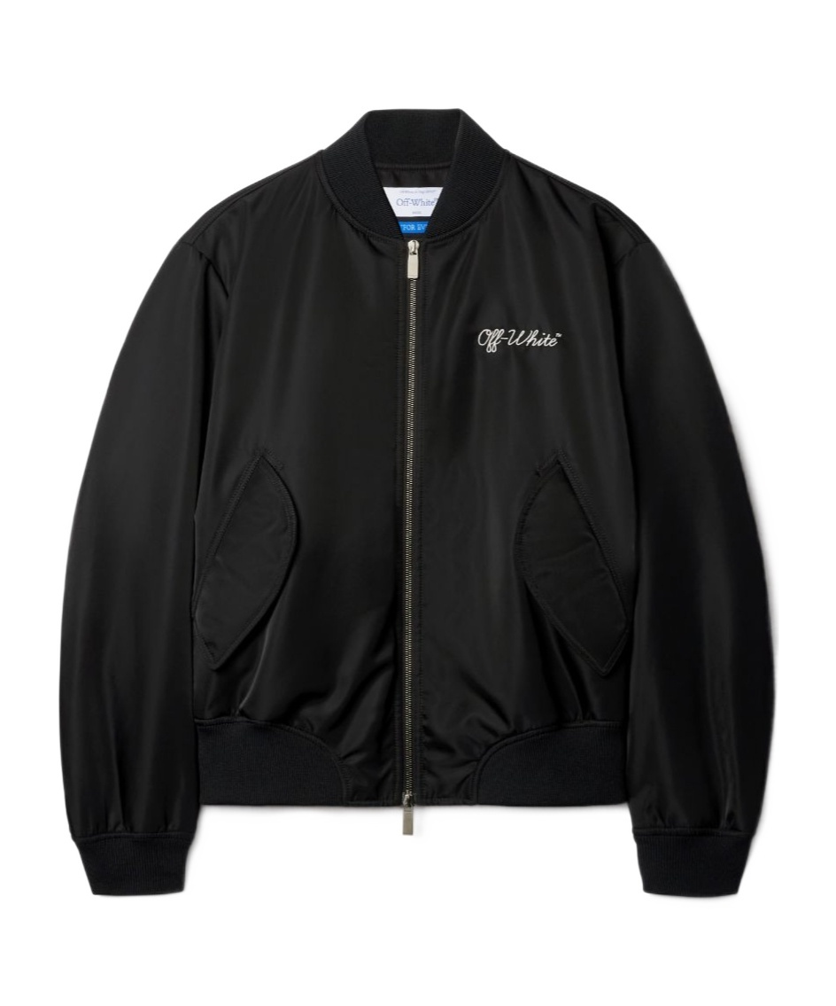 Off-white Script Nyl Bomber Jacket In Black