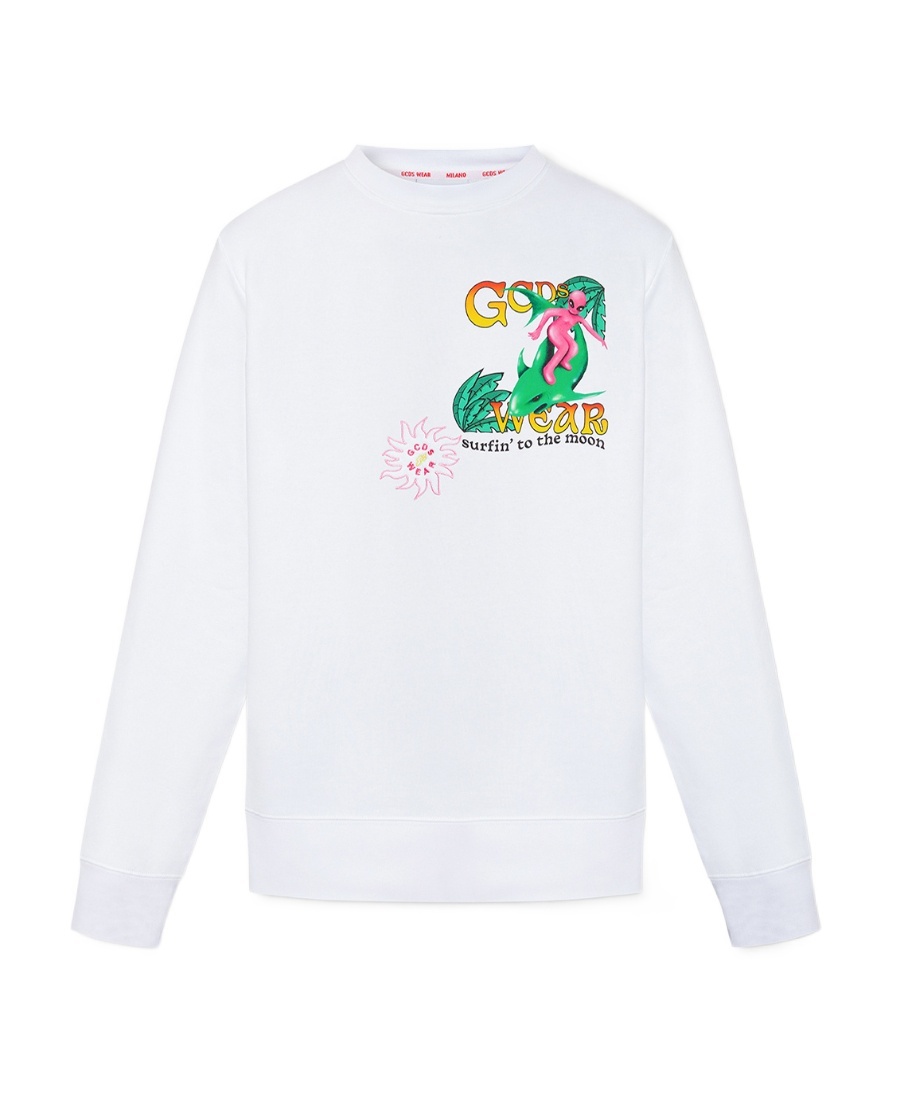 Gcds Graphic-print Crew-neck Sweatshirt In White