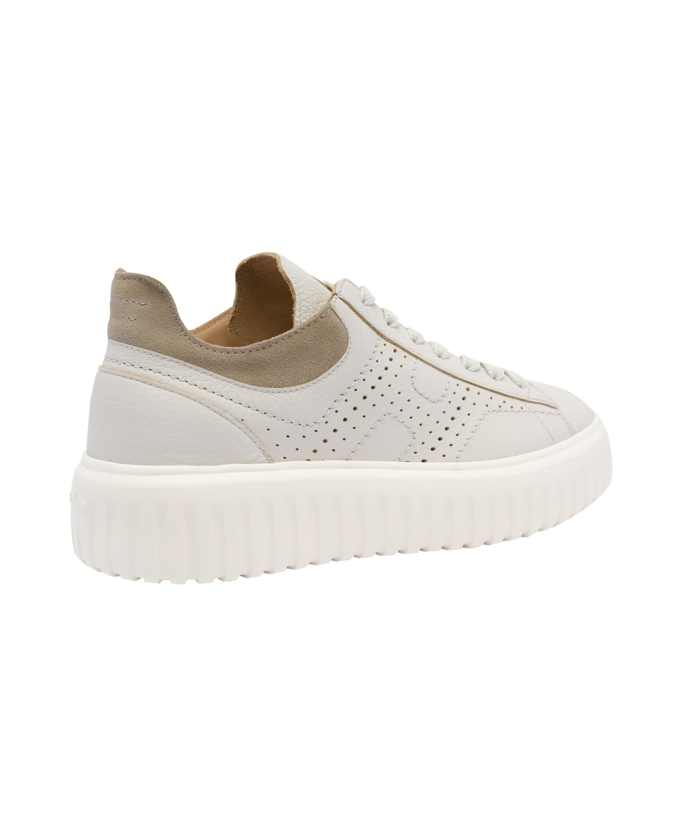 Hogan Round Toe Lace-up Sneakers In White