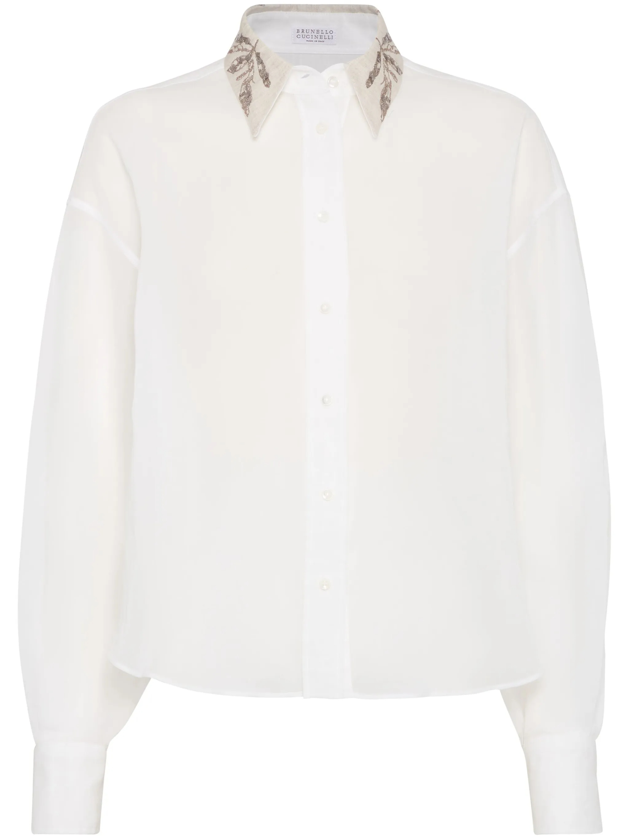 Brunello Cucinelli Women Organza Cotton Shirt With Embroidery In White