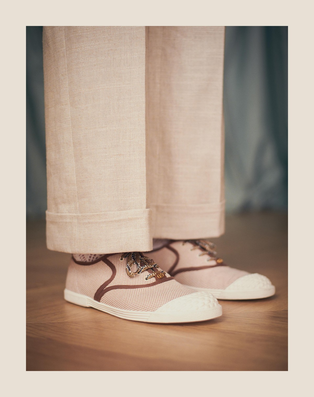 Valentino Bay By Bay Webbing-trimmed Checked Canvas Sneakers In Nude