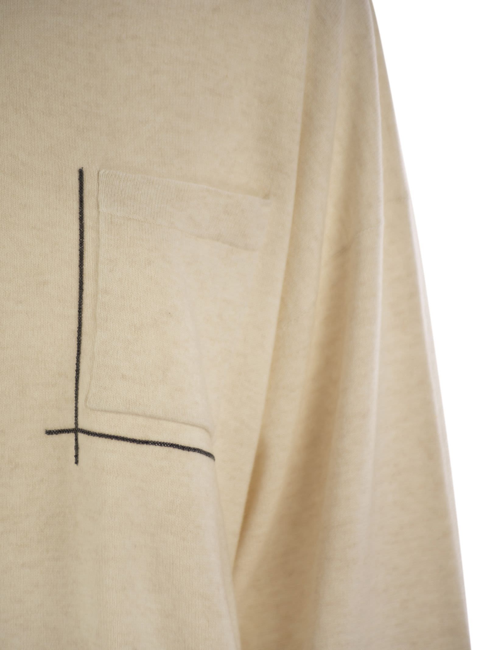 Brunello Cucinelli Virgin Wool, Cashmere And Silk Sweater With Shiny Pocket Detail In Nude