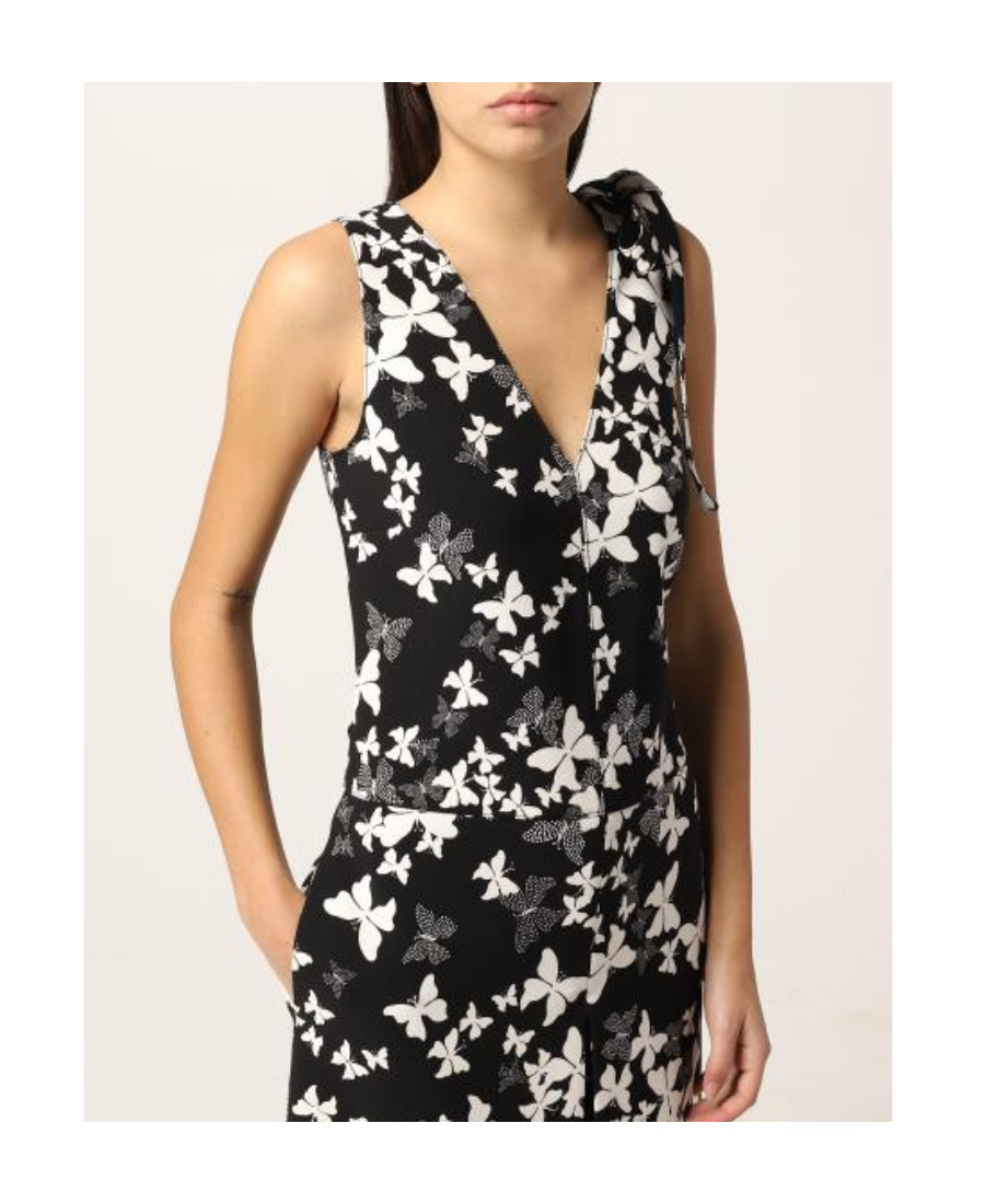 Red Valentino Sleeveless Printed Dress In Black