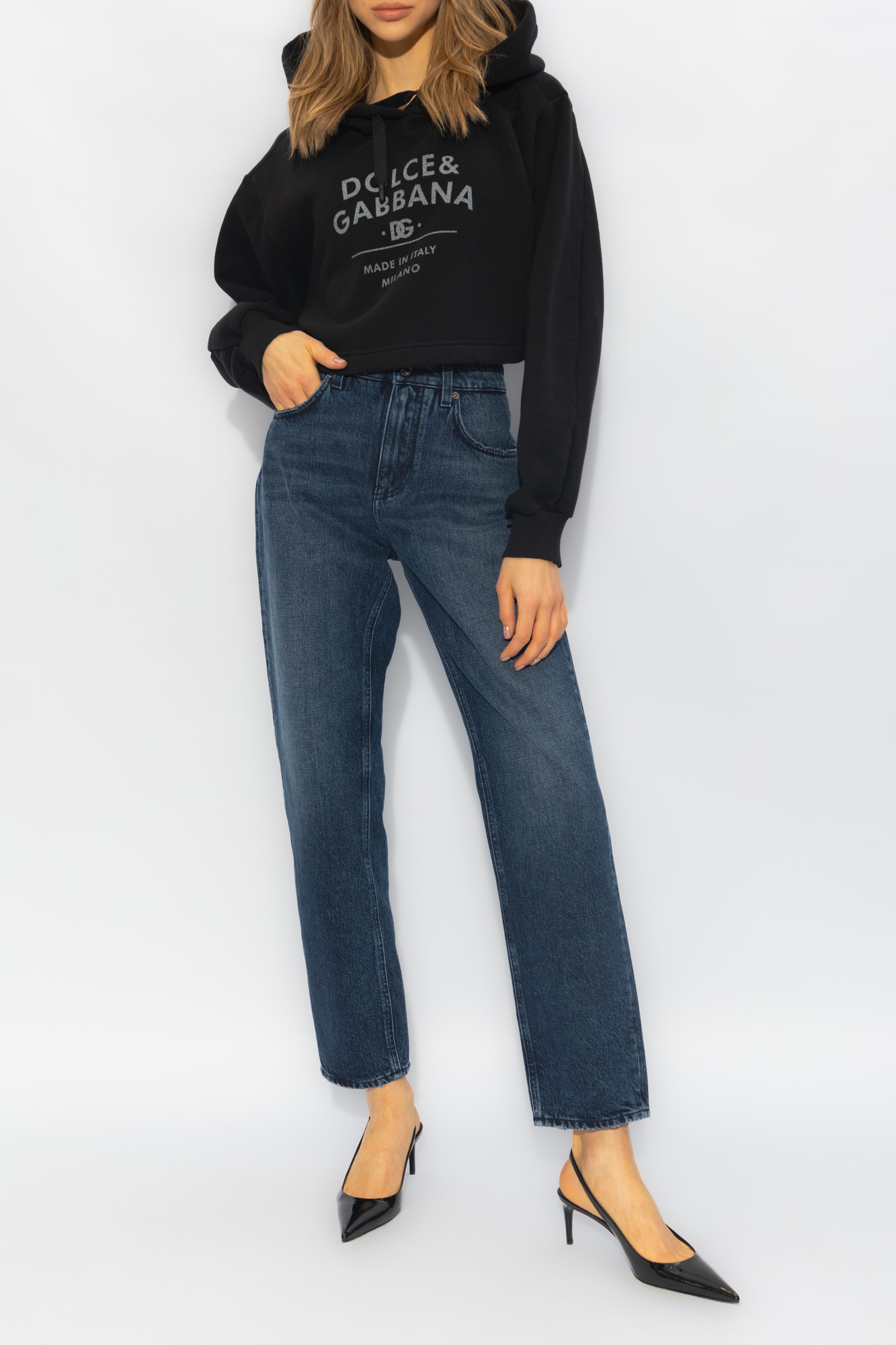 Dolce & Gabbana Logo-print Cotton-blend Hoodie In Black