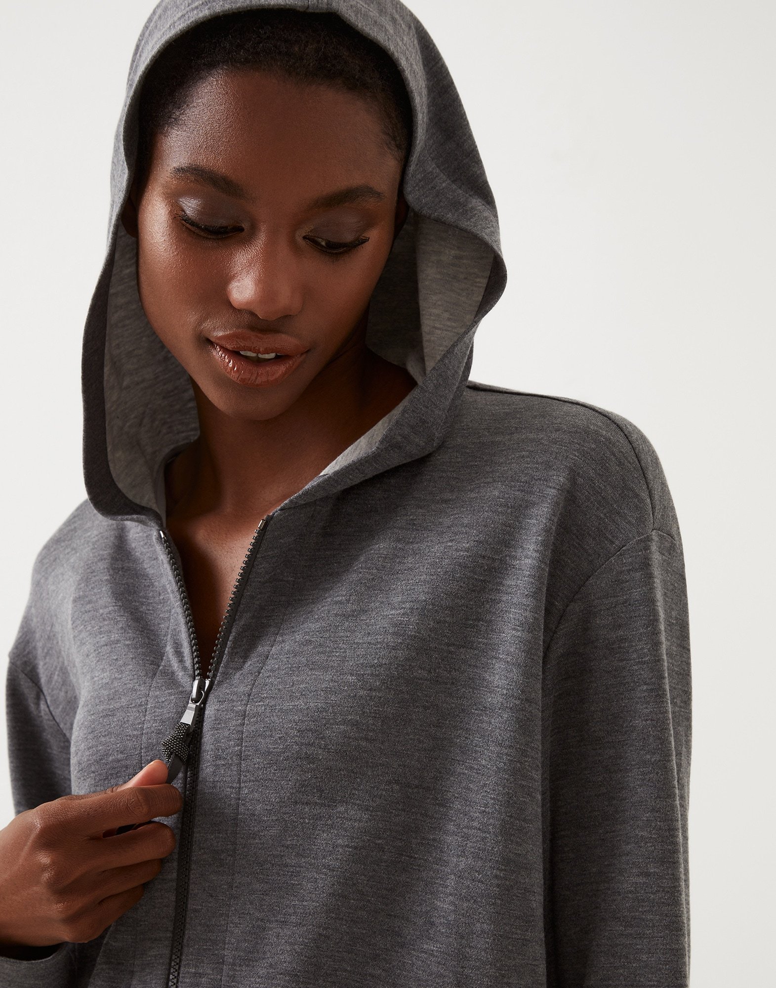 Brunello Cucinelli Women Cotton-silk Sweatshirt Topwear With Jewellery In Gray