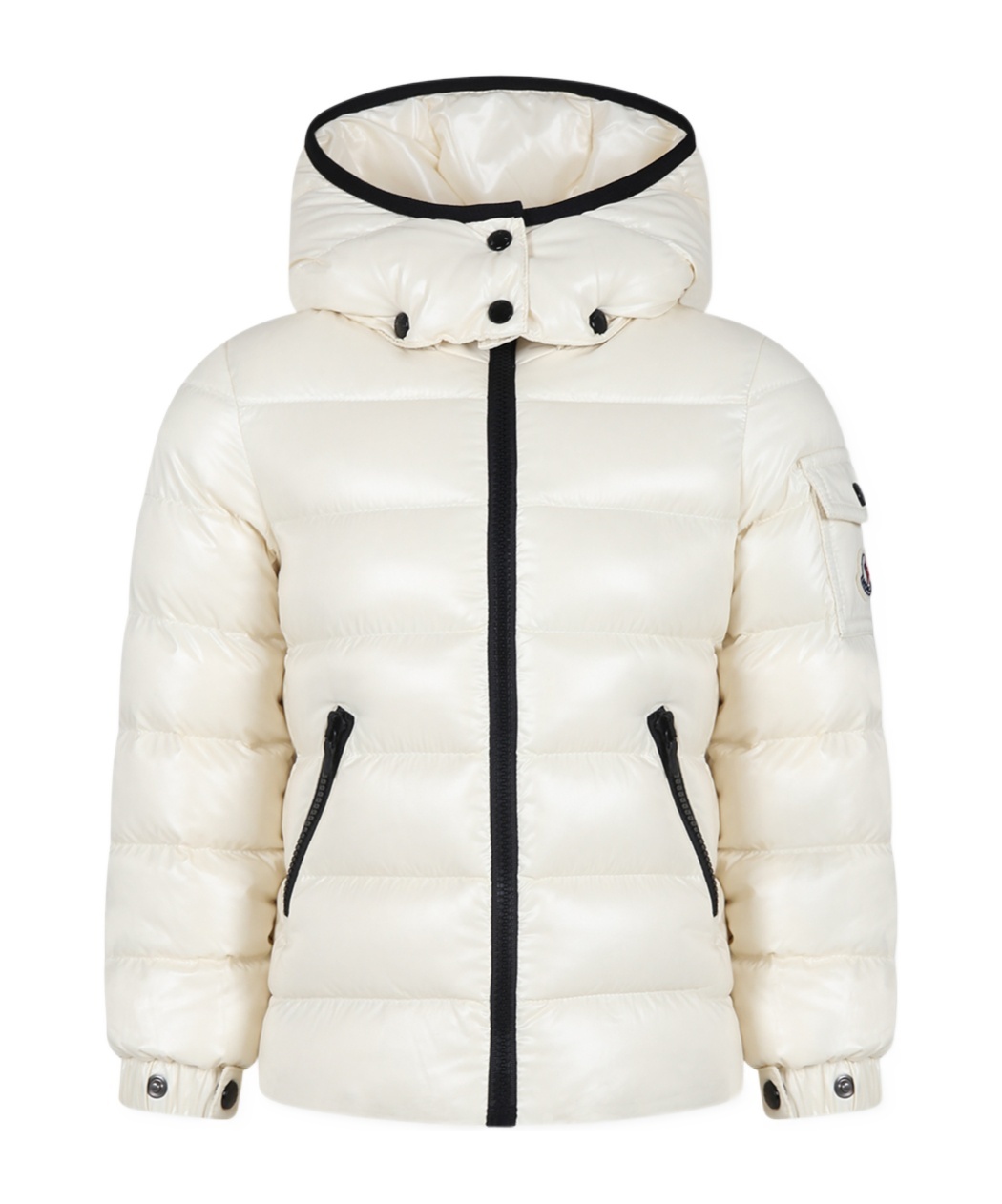 Moncler Ivory Bady Down Jacket For Girl With Logo In White
