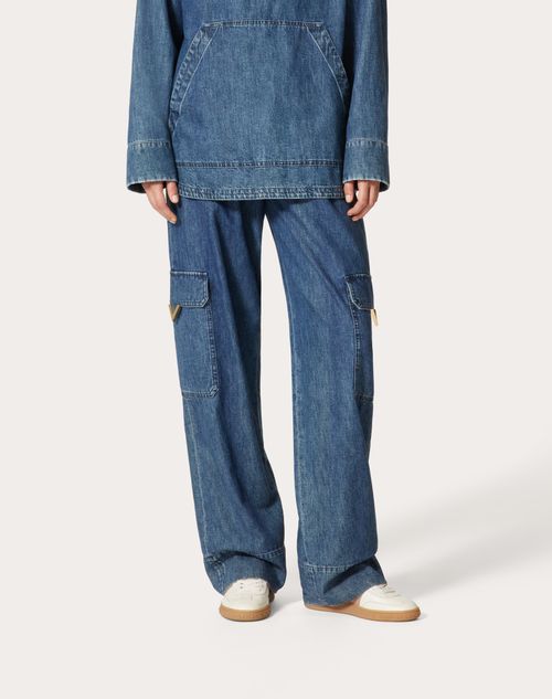 Valentino Vlogo-plaque Cargo Jeans In Blue