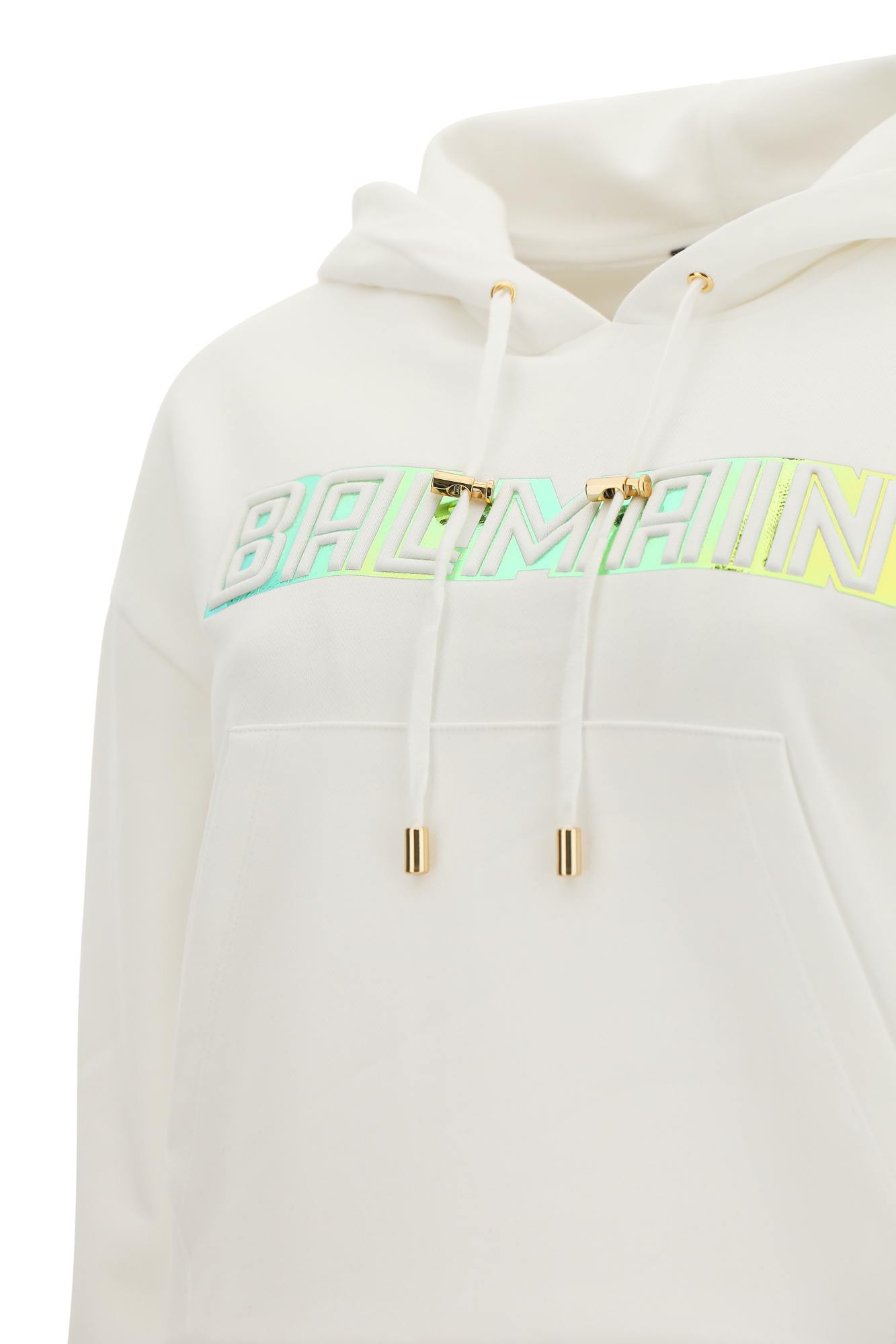 BALMAIN LOGO EMBOSSED SHORT HOODED SWEATER