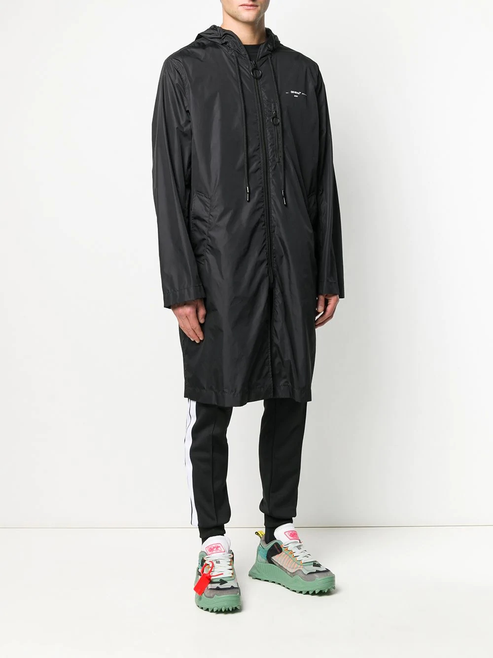 Off-white Mid-length Zipped Raincoat In Black