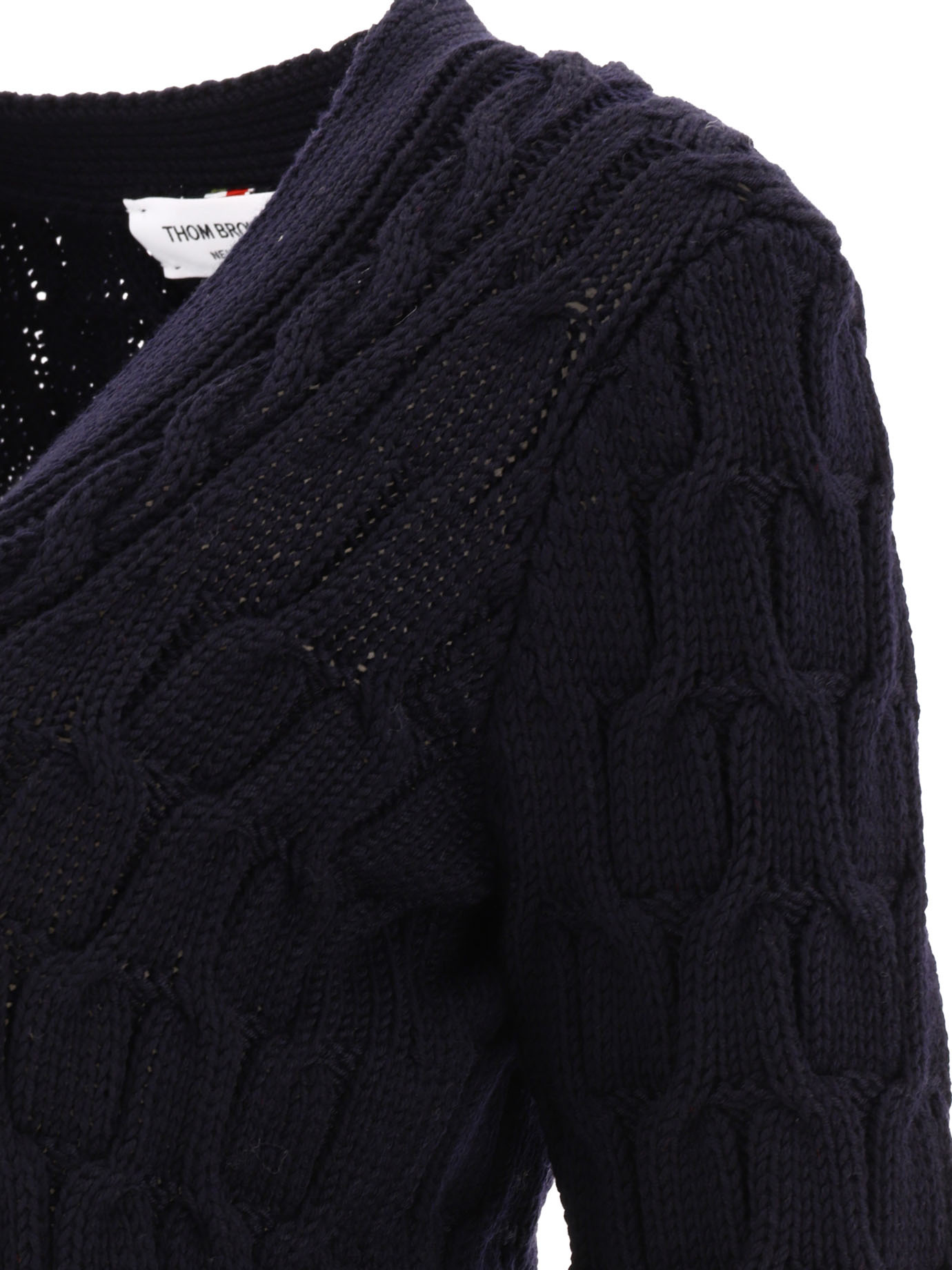 Thom Browne Cable Knit Wool Cardigan In Blue