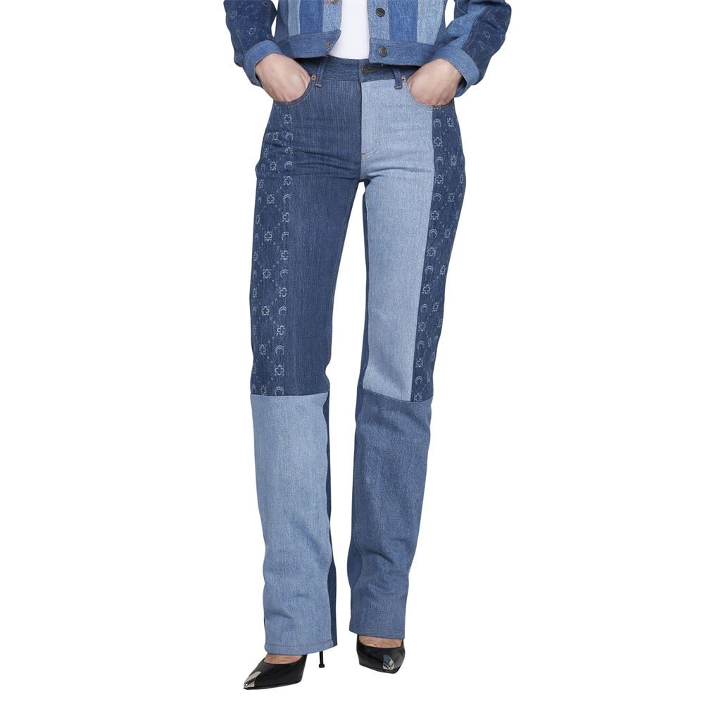 Marine Serre Moonogram Straight-leg Denim Jeans In Blue
