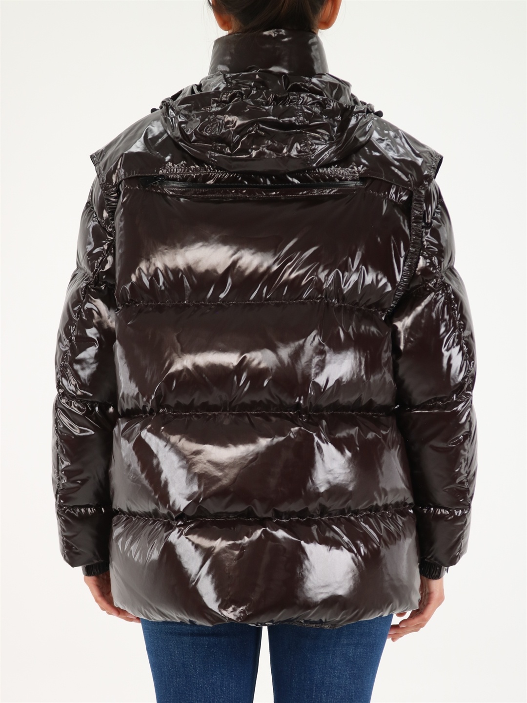 Bottega Veneta High-shine Puffer Jacket In Brown